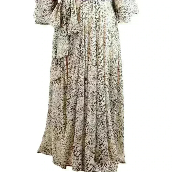 NWT Une Ami Beige & Gold Leopard Print Sheer Maxi Dress Bell Sleeves Size Medium - Picture 3 of 10